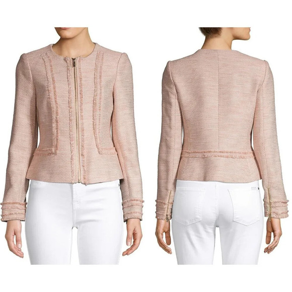 Karl Lagerfeld Jackets & Blazers - New! Karl Lagerfeld Paris Tweed Fringe Jacket pink nwt 29610